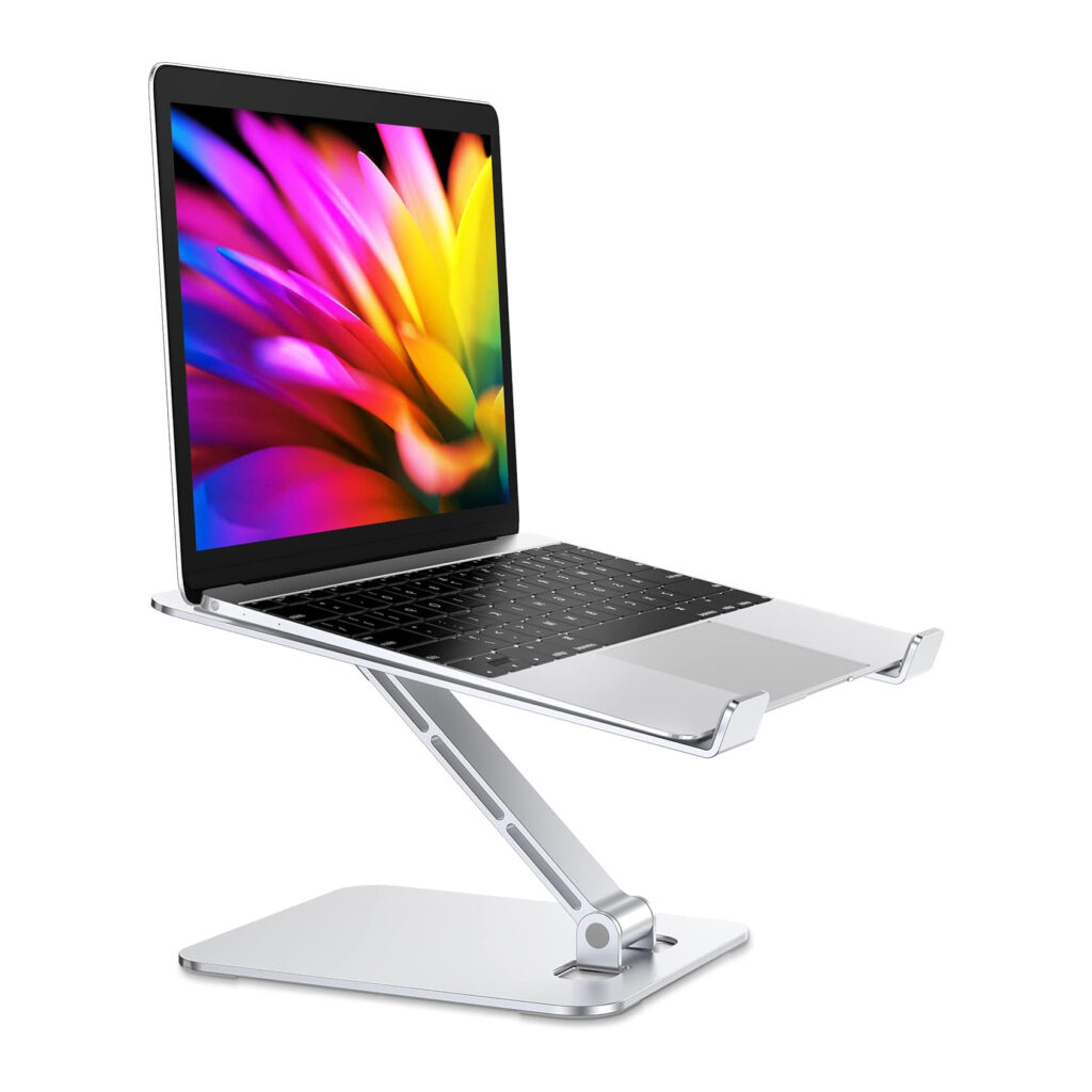 RIWUCT Foldable Laptop Stand, Height Adjustable Ergonomic Computer Stand for Desk, Aluminum Portable Laptop Riser Holder Mount Compatible with MacBook Pro 02