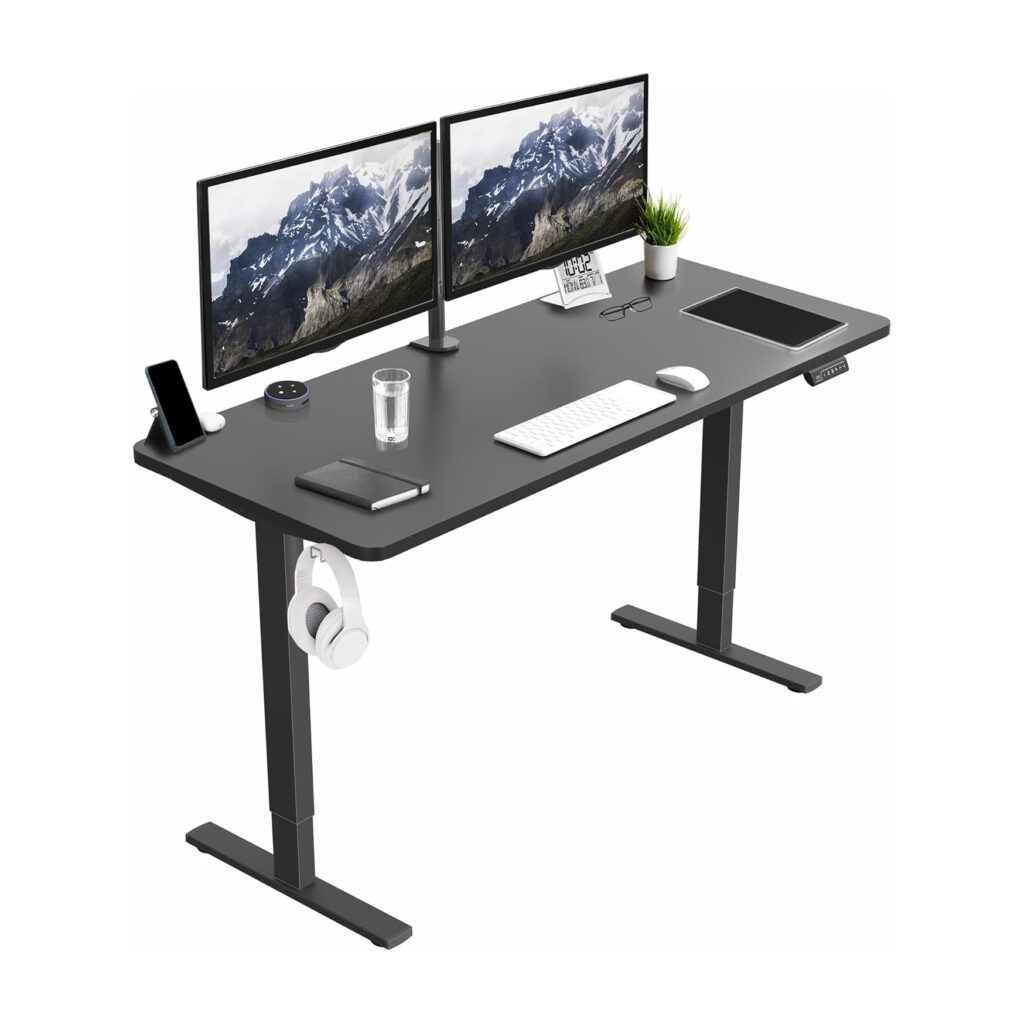 VIVO Electric 60 x 24 in Standing Desk, Memory Height Adjustment, 1B Series, One-Piece Black Top, Black Frame, DESK-KIT-1B6B 02