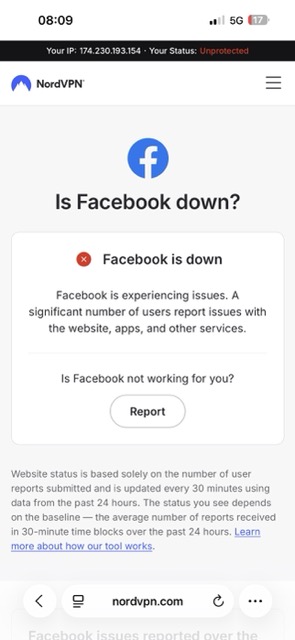 Facebook status from NordVPN