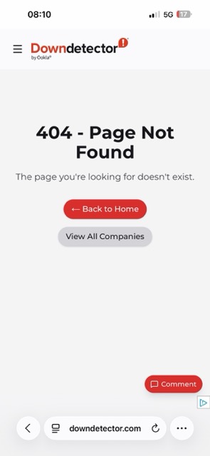 404 Page Not Found Error on Downdetector