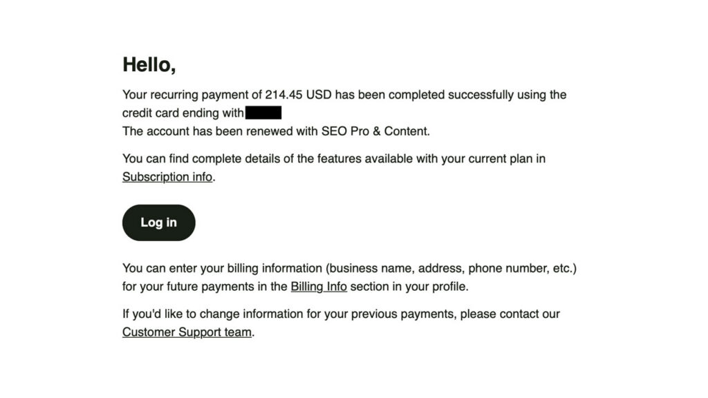 Semrush Payment Confirmation Email